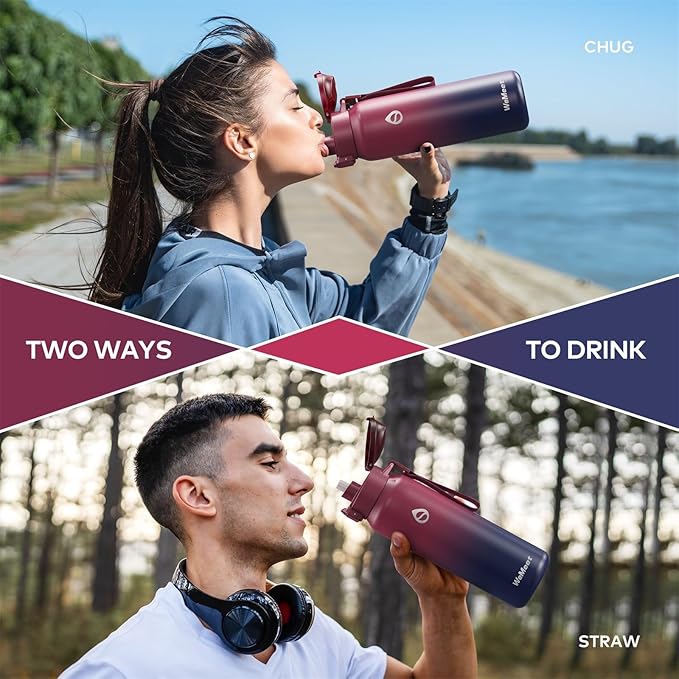 32oz Water Bottle with Removable Straw and Spout Lid Two Ways to Drink, 18/10 Stainless Steel Insulated Water Bottle, BPA-Free, Leak Proof, Double wall, for Sports, Gym
