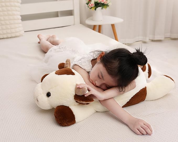 25.6 inch 5 lbs Cow Weighted Stuffed Animals, Large Weighted Plush Animal, Cute Plush Toy Pillow, Soft Kawaii Plushie Gifts for Adults, Kids, Boys and Girls(Off-White)