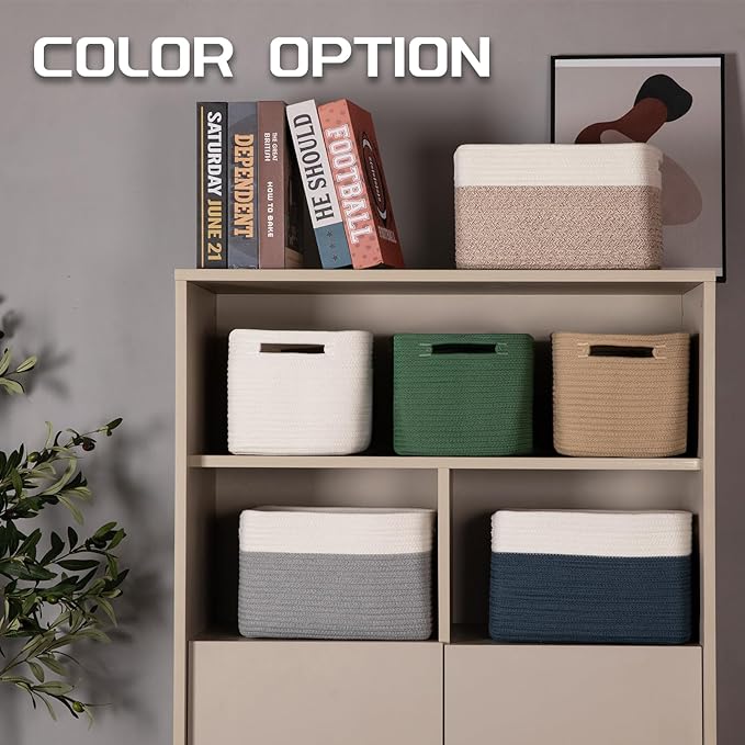 4 Pack Storage Baskets for Organizing, Woven Baskets for Shelves - Perfect for Toys, Books, Towels, and Clothes, Durable Gift Basket Bins Toy Storage, 12.7''Lx9''Wx7.8''H, Brown & White