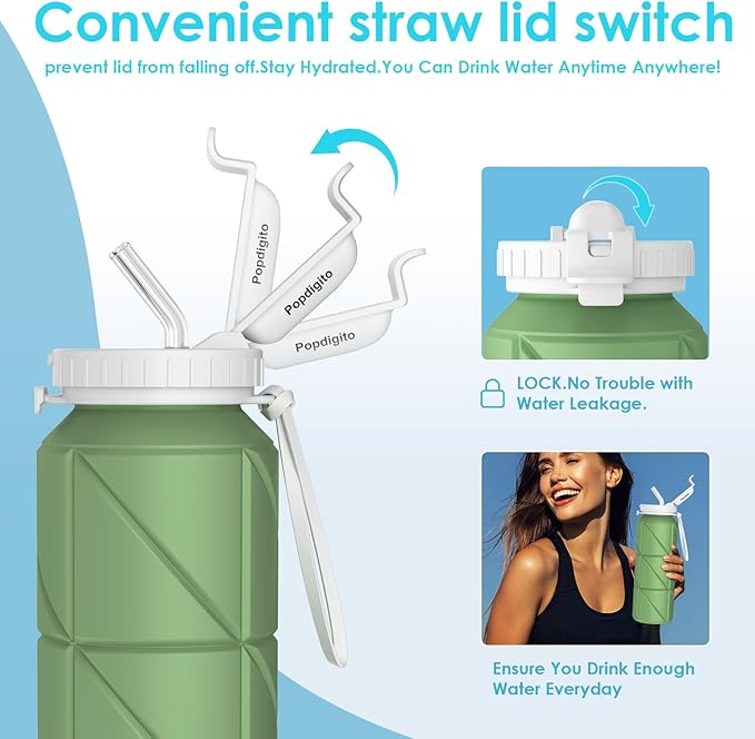 690ML Collapsible Water Bottles Reusable Leak Proof Silicone Water Bottle BPA Free Durable Foldable Sports Bottles & straw 23oz Lightweight Bottle for Gym Hiking Biking Camping Travel Bottle