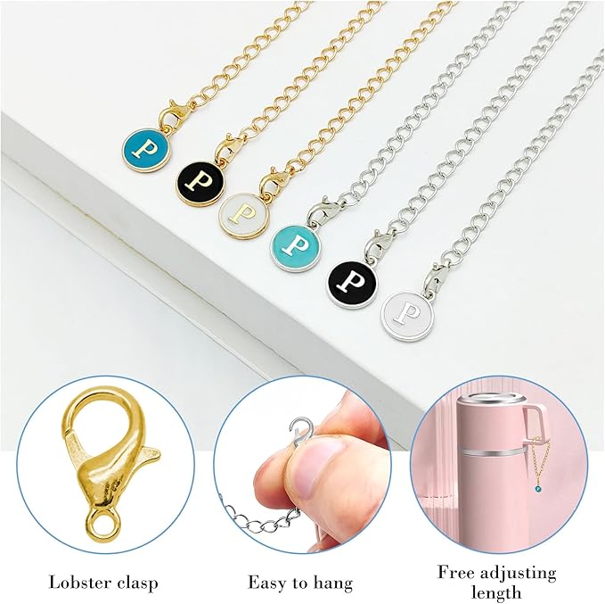 6PCS Letter Charm Accessories for Stanley Cup, Name ID Letter Handle Charm for Stanley Handle Identification Letter Pendant Handle Decoration for Stanley Tumbler Charms (Letter P)