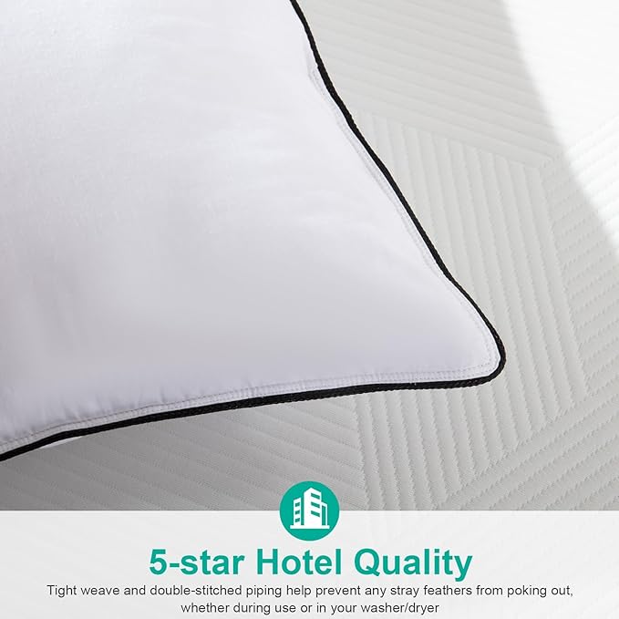 APSMILE Medium Firm Feather Down Pillows Standard Size Set of 2, Luxury Goose Feather Pillow for Sleeping, 600TC/DM Organic Cotton Cover Hotel Bed Pillow Wrapped in Polyester (White, 20"x26")