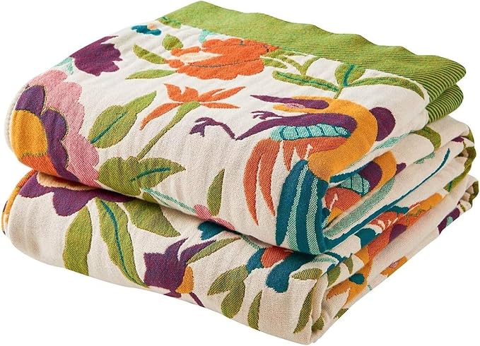 Boho Throw Blanket for Bed, 100% Cotton Soft Rustic Quilt Fall Blanket, 80" 90" Floral Printed Farmhouse Decor Bed Blankets, All Season Rustic Reversible Bohemian Throw Quilt