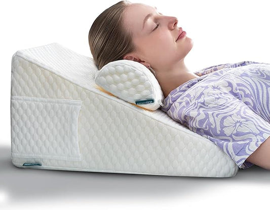 Bed Wedge Pillow for Sleeping - 2 Pcs Cooling 10" Height Pillow Set for Post Surgery Adjustable Triangle Pillow Wedge for Legs, Back Pain, Snoring, Alleviate Acid Reflux, White