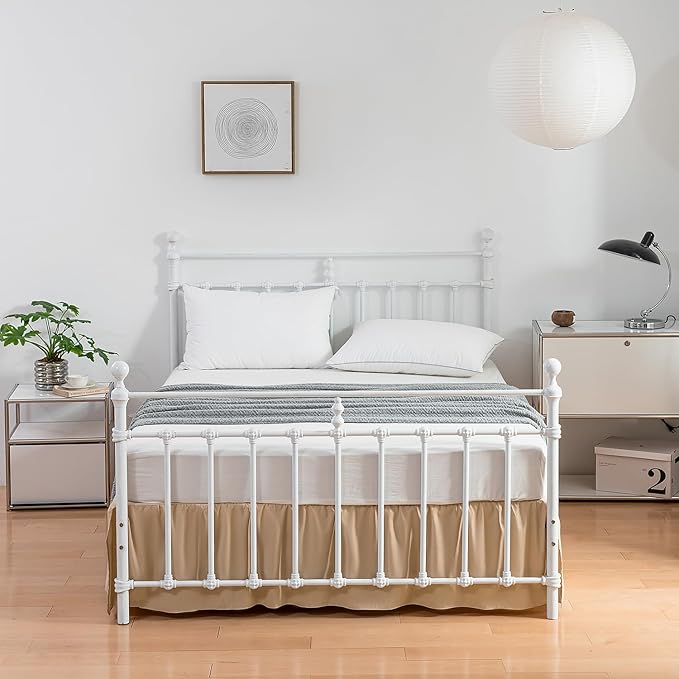 Bed Skirt King Size Ruffled Bed Skirts with Split Corners,14 Inch Drop Dust Ruffle Bed Skirt with Platform, King,14 Inch,Light Camel