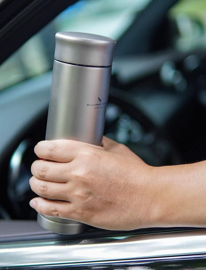 Boundless Voyage Titanium 300ml/450ml Vacuum Water Bottle with Tea Filter Double-Walled Lightweight Leak-Proof Sport Water Bottle for Travel Outdoor Office (15 fl oz)