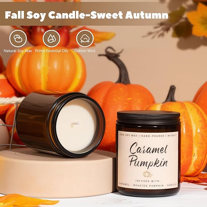 Auelife Fall Candle, Caramel Pumpkin Scented Candle – Fall Soy Candles for Home, Cozy Autumn Aromatherapy Candles, Sweet Pumpkin & Caramel Fragrance | Gift for Women, Home Décor