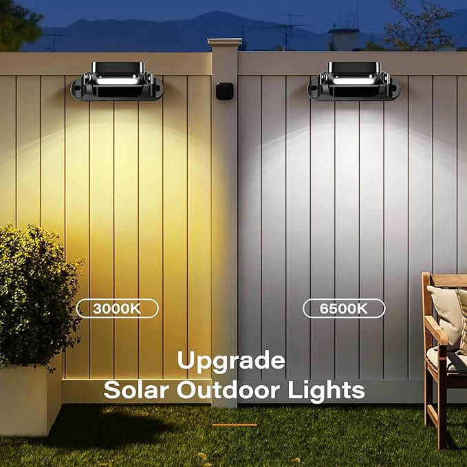 200LM Solar Wall Lights Outdoor 6 Colors, 2200mAh Long Lasting Solar Powered Deck Lights, 360° Adjustable Porch Light IP65 Waterproof, Glass Panel Fence Light for Gutter, Step, 2 Pack