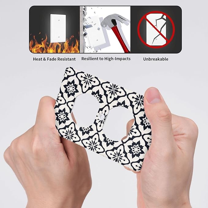 Black And White Duplex Electrical Outlet Funny Plastic Wall Plate Decorative Light Switch Cover For Women Girls Bedroom Kitchen Living Room