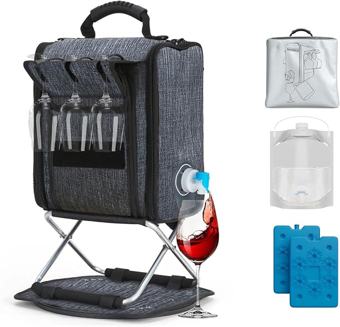 Backpack Cooler Insulated Leak Proof 20 Cans, 2 Ice Packs for Keeping Cool, Collapsible Support Stand with Rotary Bottom Tray for Rotate 360°, Cup Holder Cutlery Set for Camping Lunch