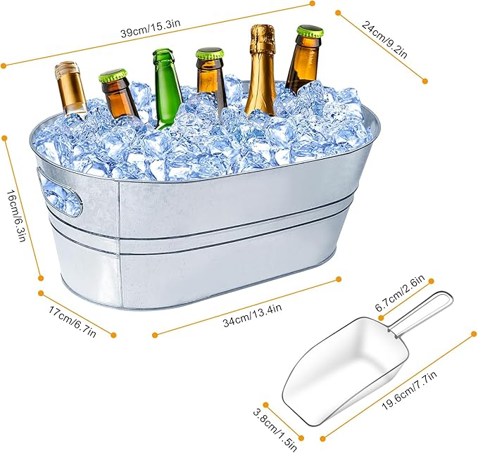 4 Gallon Ice Buckets for Parties, IKAYAS Galvanized Metal Ice Bucket Ice Tub with Scoop for Cocktail Bar Mimosa Bar Supplies, Large Champagne Bucket Beer bucket Metal Tub (4 Pack)