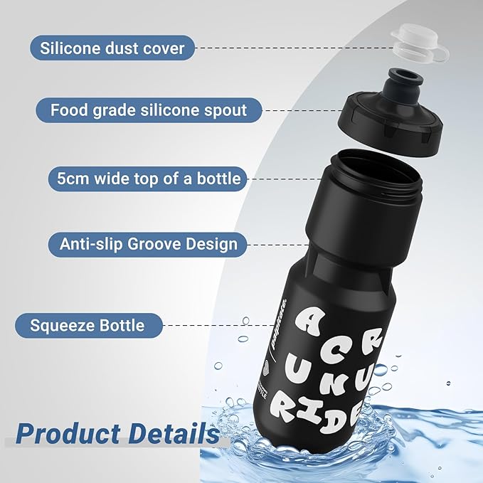 Bike Water Bottle 21oz Bicycle Water Bottle for 5hrs Insulation Sports Squeeze Water Bottle with Leakproof DesignFits Most Bike Cages (Black 26)