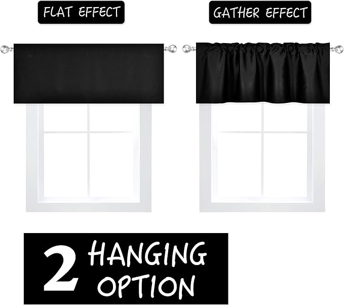 Black Extra Wide Valance for Windows 100x18 Inch Solid Thermal Insulated Blackout Rod Pocket Kitchen Short Curtain Toppers Extra Wide Valance for Bathroom Living Room 1 Panel