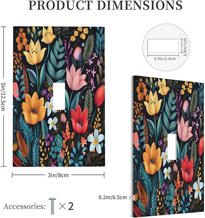 Boho Floral Vintage Flower Leaves Rustic Wildflower Plants 1 Gang Light Switch Covers Single Toggle Wall Plate Decorative Switchcover Electrical Switchplate for Country Bathroom Bedroom Decor