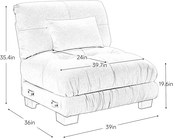 Armless Sofa W/1 Pillow - Green