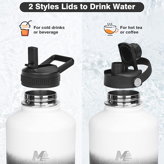 64oz Insulated Water Bottle with Paracord Handle,Half Gallon Water Bottle Jug with Straw & Spout Lids,Stainless Steel Sport Thermo Water Jug Leak-proof Keep Cold Hot for Outdoor Camping Hiking