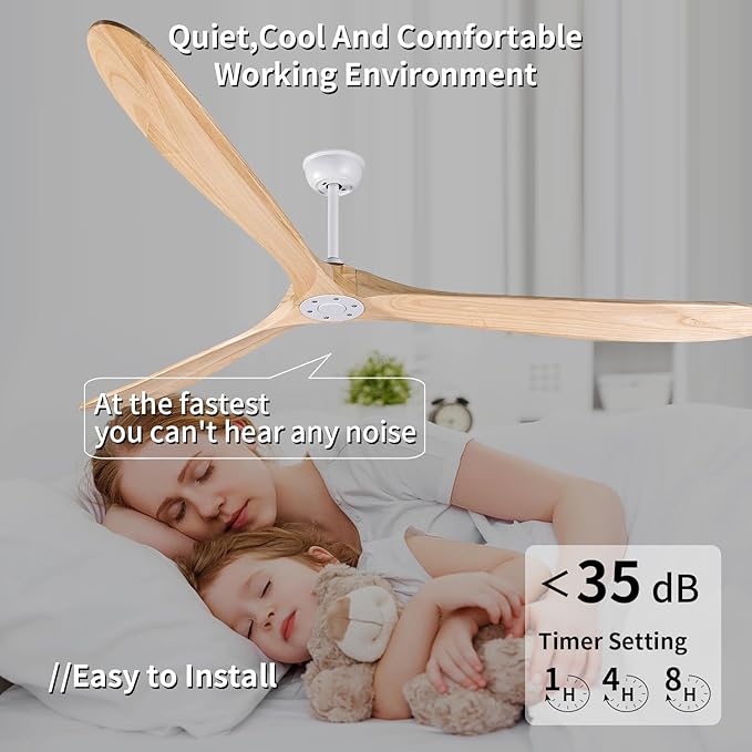 Bigzone 88" Large Outdoor Ceiling Fan With Remote Control, DC Motor Quiet Energy Saving,3 Balsa Wood Blades,Outdoor/Indoor Ceiling Fan With Reversible Blades