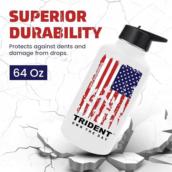 American Flag 64 oz Water Bottle, Reusable Water Bottle with Straw, Leak Proof Water Bottles, 64oz Insulated Water Bottle, Thermos Water Bottle - Retired Navy Combat Vet Small Business (White, 64 Oz)