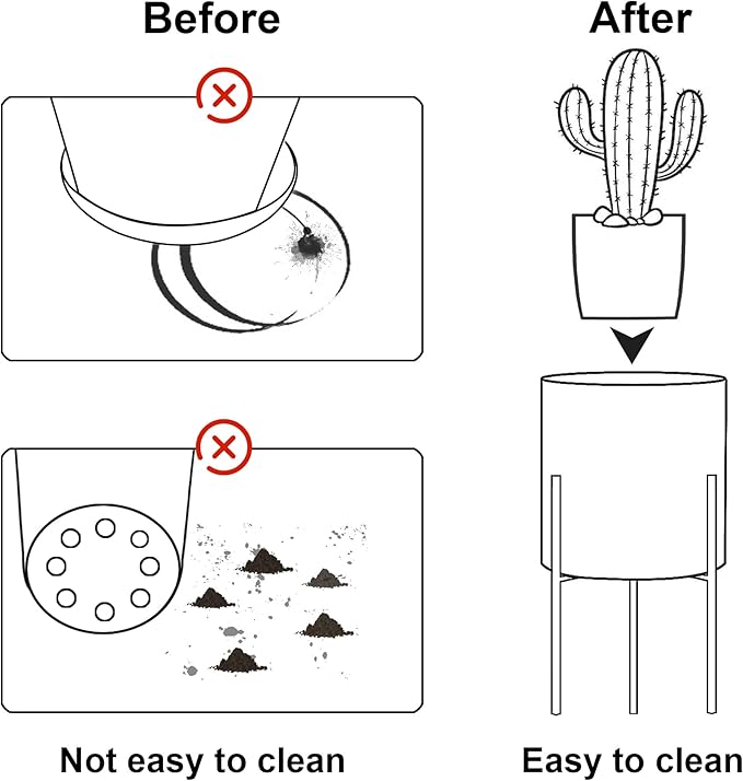 ARNIS Plants Pots with Stand,Set of 2 Flower Pots, Unique Mid Century Decorative Metal Flower Pots with Drainage,10.5&12.25 Inch, Grey and White