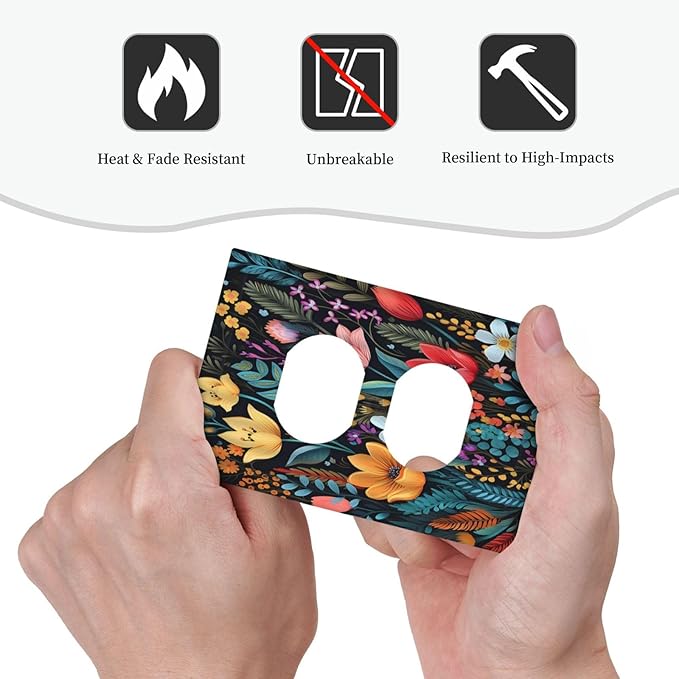 Boho Floral Vintage Flower Leaves Rustic Wildflower Plants Single Duplex Wall Plate Covers Light Switch Cover 1 Gang Outlet Plate Decorative Switchplate Covers Electrical Faceplate for Country Bedroom