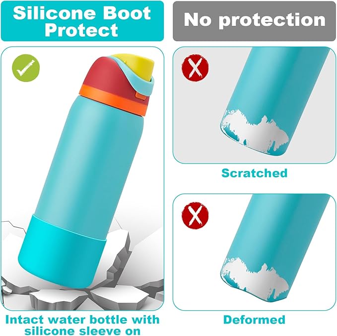 2PCS Silicone Water Bottle Boot for Owala 24oz 32oz 40oz, Anti-Slip Protective Sleeve Bottom Bumper Protector for FreeSip, Twist, and Flip Stainless Steel Water Bottles
