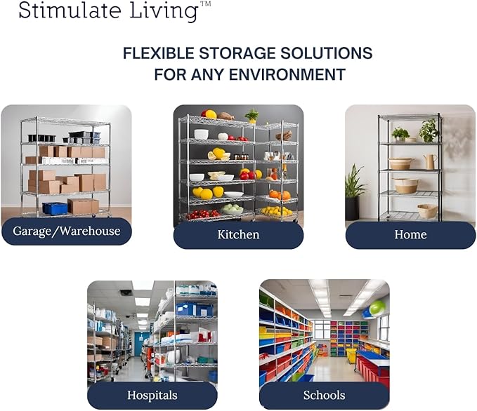 30"x14"x60" PRIME HEAVY DUTY Black 5-Tier Wire Shelving 1,750 LBS MAX Capacity Storage Rack for Commercial, School, Home, Garage, Warehouse, Industrial, and Hospital Uses (with Wheels)