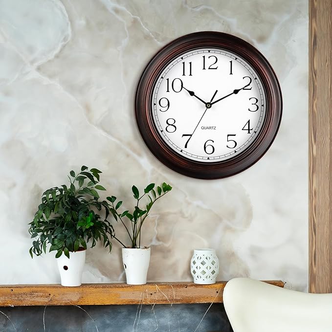 14 Inch Wall Clocks Battery Operated Silent Non-Ticking Wall Clock Vintage Retro Rustic Style Decorative for Living Room Kitchen Farmhouse (Bronze)