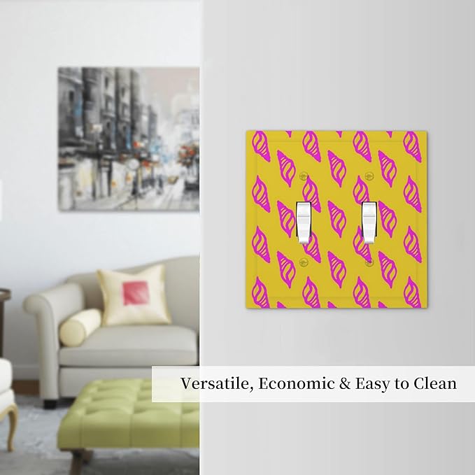 Beautiful Shell Multicolored Double Toggle Light Switch Covers 2 Gang Wall Plate Dual Decorative Switchplate Electrical Faceplate for Bathroom Country Kitchen Bedroom Decor, 4.9" x 5"