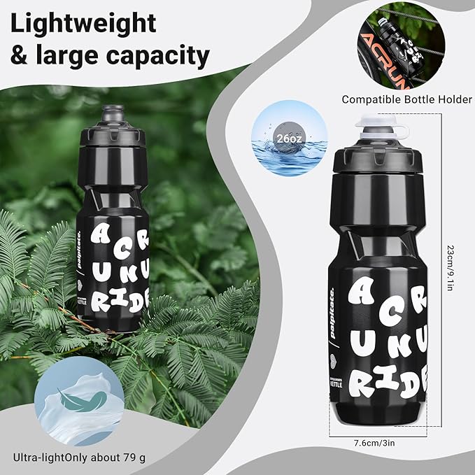 Bike Water Bottle 21oz Bicycle Water Bottle for 5hrs Insulation Sports Squeeze Water Bottle with Leakproof DesignFits Most Bike Cages (Black 26)