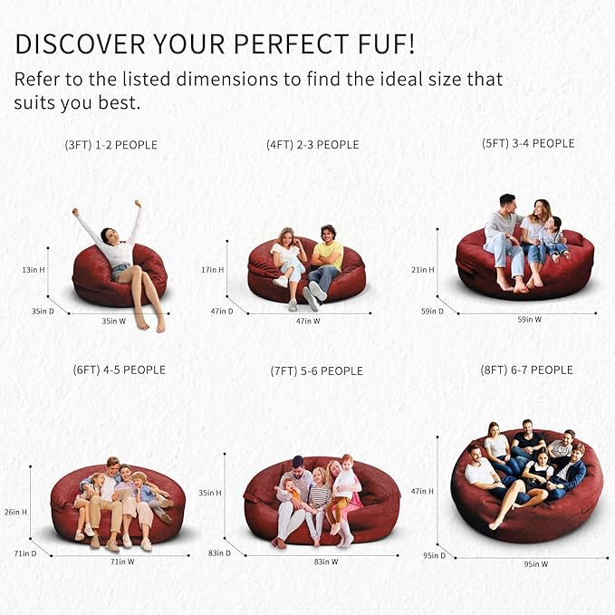 Bean Bag Chair for Adults 8FT,Soft Removable Cover for Teens/Girls Bedroom,Fluffy Giant Round Floor Beanbag Lounger Chairs (No Filler,Claret)