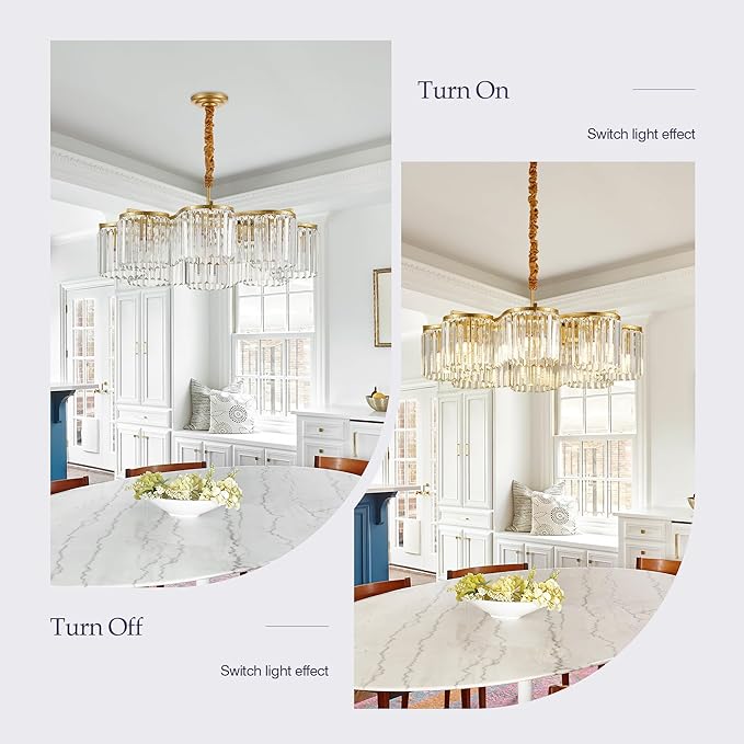 30.3“ Gold Semi Flush Mount Ceiling Light Fixtures, 8-Light Gold Modern Crystal Chandelier Height Adjustable Pendant Lighting for Bedroom Entryway Hallway Kitchen Island Living Room Foyer