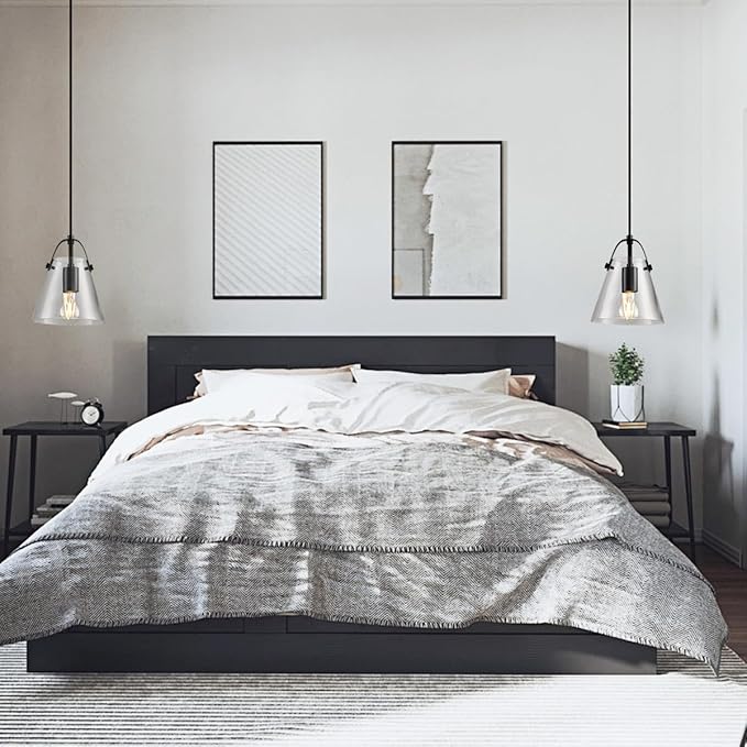 Black Pendant Lights Kitchen Island,Modern Design Clean Clear Farmhouse Glass Pendant Light,Light Fixture Kitchen Pendant Medium Hanging Light Fixture for Sink A60 Bulb Recommened