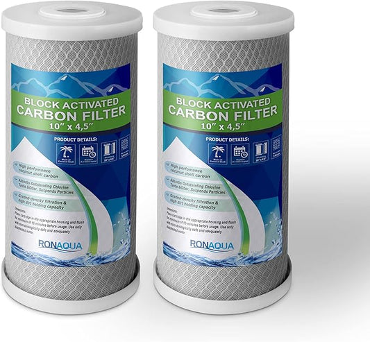 Big CTO Carbon Block Water Filters 4.5" x 10" Whole House Cartridges WELL-MATCHED with CBC Series, WFHDC8001, EP and EPM Series (2 Pack)