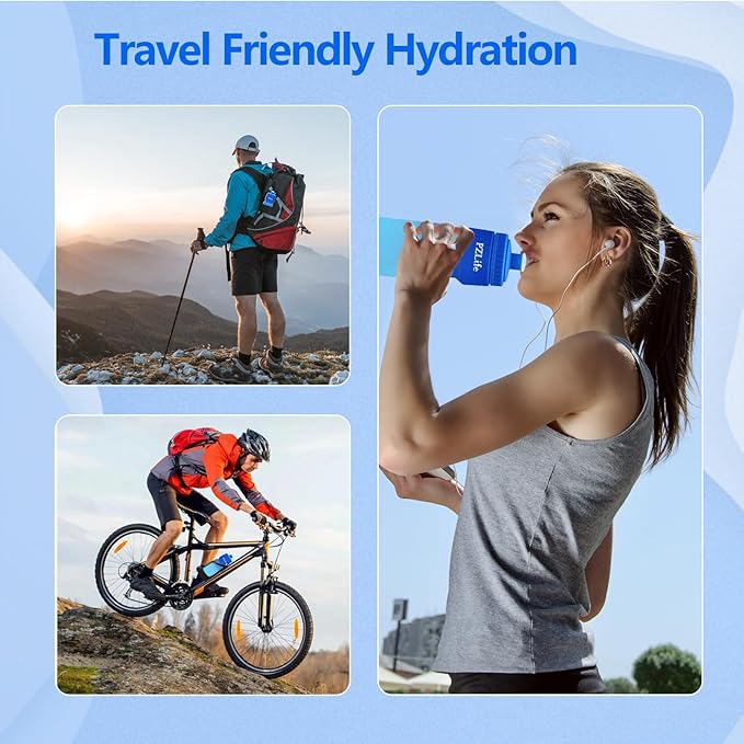 BPA Free Bike Water Bottles, 24 oz Cycling Squeeze Water Bottle - Easy Squeeze, w/Pull Top Lid, Leak Proof Sport Water Bottle with Capacity Scale, for Cycling, Gym