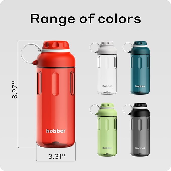 BOBBER 30 oz Tritan Water Bottle with Carry Loop & Fruit Holder, Premium Quality — BPA Free, Dishwasher Safe & Leak Proof, Reusable Wide Mouth Plastic Water Bottle — Large, Refillable, Light (Red)