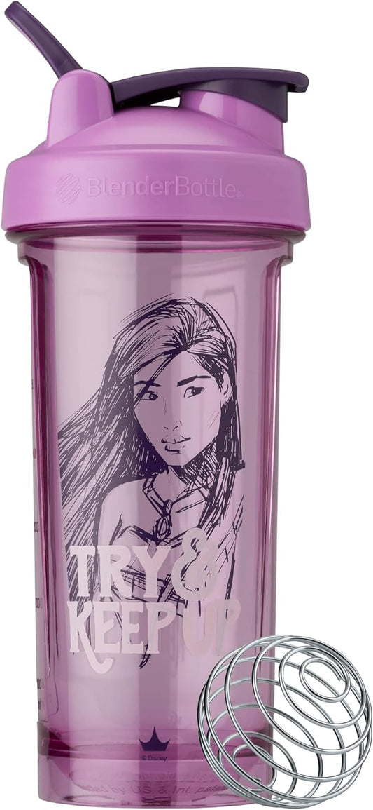 BlenderBottle Disney Princess Shaker Bottle Pro Series, Perfect for Protein Shakes and Pre Workout, 28-Ounce, Try To Keep Up, Pocahontas