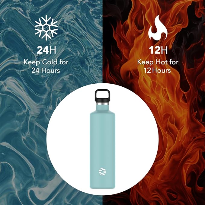 60oz Water Bottle with Carrier Bag, Large Insulated Water Bottle, Stainless Steel Water Bottles, Double Walled Insulated Thermo for Hot Drinks/Cold Drinks, Great for Gym, Hiking, Camping (Teal Blue)