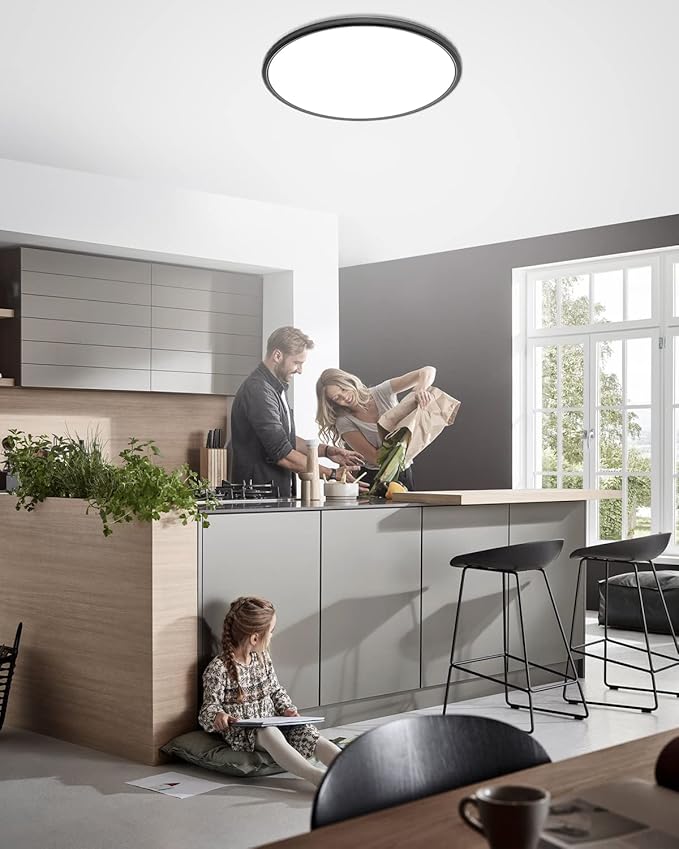 1PACK Flush Mount LED Ceiling Light Fixture Black, 15.8Inch 36Watt, Dimmable & 3000K-4500K-6000K 3 Color Selectable Ceiling Lamp 4000LM Low Profile Ceiling Light for Kitchen Bedroom Hallway Porch