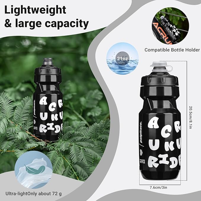 Bike Water Bottle 21oz Bicycle Water Bottle for 5hrs Insulation Sports Squeeze Water Bottle with Leakproof DesignFits Most Bike Cages (Black 21 * 2)