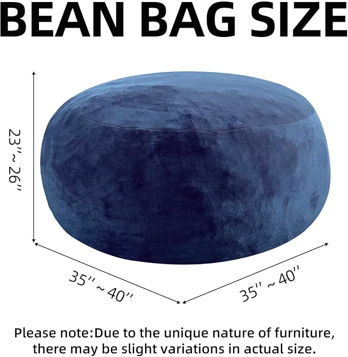 Bean Bag Chair 3Ft, Memory Foam Filled, Large Beanbag Chairs for Adults and Teens, Soft Sofa with Removable Flannel Cover, Round Couch for Living Room Bedroom College Dorm (Blue, 3FT-36×36"×24")
