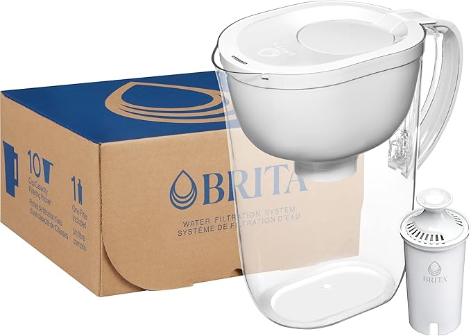 Brita Large Water Filter Pitcher for Tap and Drinking Water with SmartLight Filter Change Indicator, Includes 1 Standard Filter, BPA-Free, Lasts 2 Months, 10-Cup Capacity, Bright White