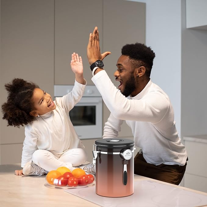 35OZ Coffee Canister for ground coffee with Date Tracker,copper color 304 Stainless Steel Kitchen Food Airtight storage container for Coffee Beans or Grounds, Tea, Sugar(35oz-Gradient)