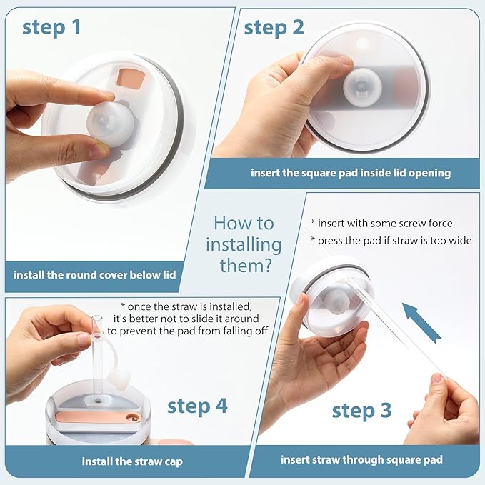 2 Set Spill Stoppers for Stanley Cup 20oz/30oz/40oz/64oz, Leak Proof Accessories for Stanley Tumbler with Straw Cap and Square Pad and Round Cover (Clear, 2)