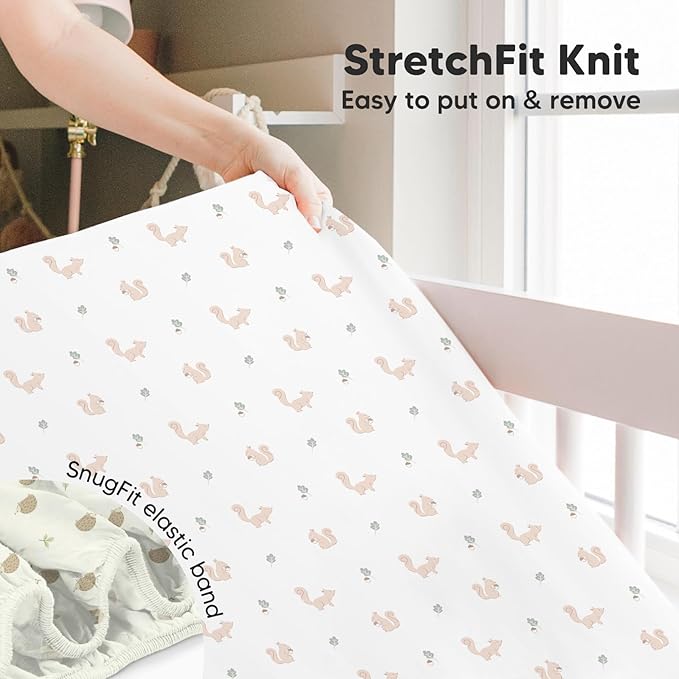 2-Pack Crib Sheets for Boys,Girls - Viscose Derived from Bamboo Fitted Crib Sheet, Organic Baby Crib Sheets, Crib Mattress Sheet,Toddler Bed Sheets,Baby Sheets for Crib Fitted Sheets(Nibbles/Bruce)