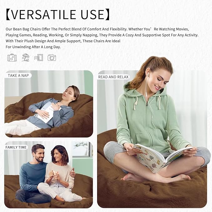 Bean Bag Chair for Adults 3FT,Soft Removable Cover for Teens/Girls Bedroom,Fluffy Giant Round Floor Beanbag Lounger Chairs (No Filler,Deep Coffee)