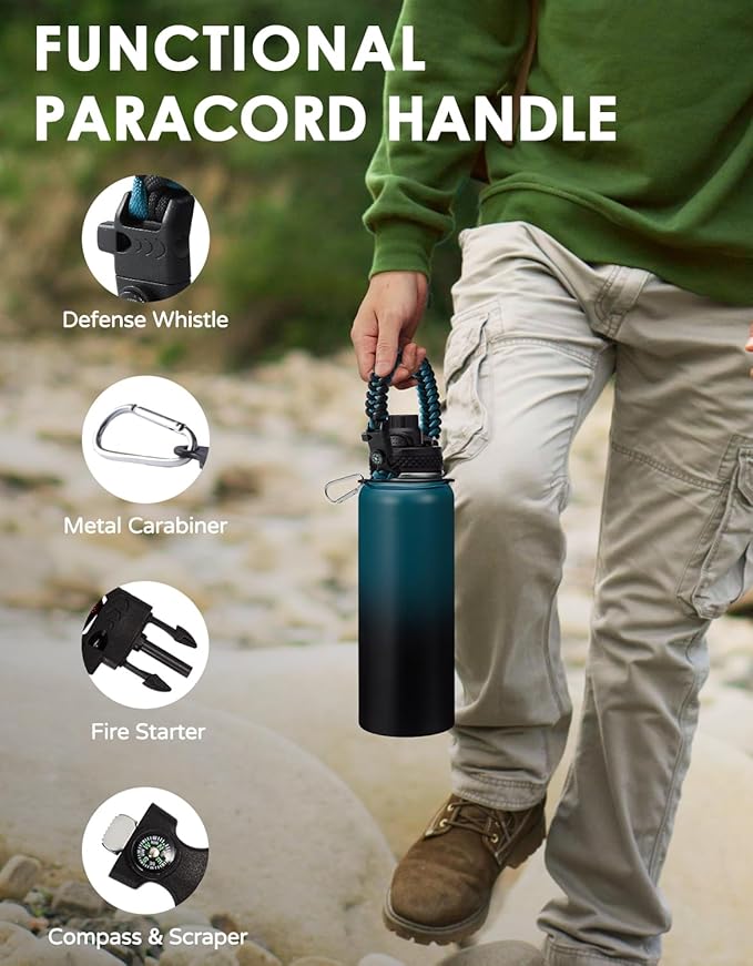 40oz 64oz Insulated Water Bottle 40 oz - Cold for 48H, Metal Water Bottle Flask with Straw Lid & Auto Spout Cap, Triple-Wall Wide Mouth Hydro Tumbler Jug for Sports Gym Work Man