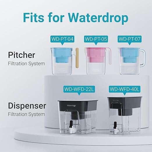 AQUA CREST Water Filter Replacement for All Waterdrop Pitchers, WD-PT-07, WD-PT-05, WD-PT-04, Reduces PFAS, Last Up to 3 Months or 200 Gallons (Pack of 3)