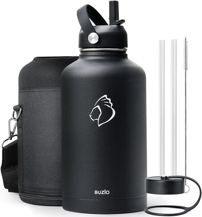 BUZIO Vacuum Insulated Stainless Steel Water Bottle 64oz (Cold for 48 Hrs/Hot for 24 Hrs) BPA Free Double Wall Travel Mug/Flask for Outdoor Sports Hiking, Cycling, Camping, Running