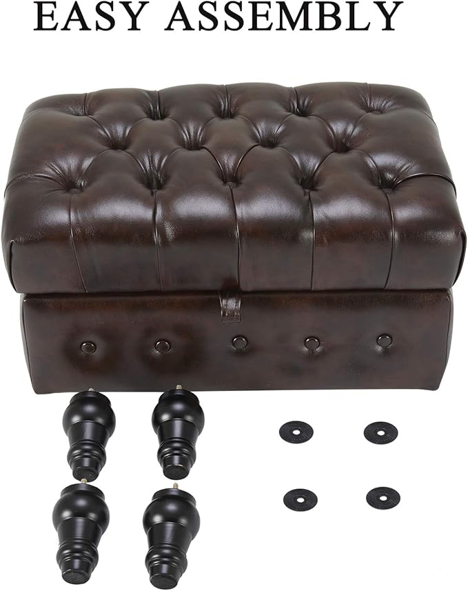Artechworks Coffee Table Ottoman with Storage,Button Tufted PU Leather Upholstery Footstool Bed Ottoman for Living Room, Home Office, Space-Saving Storage Toy Box Stool, Brown