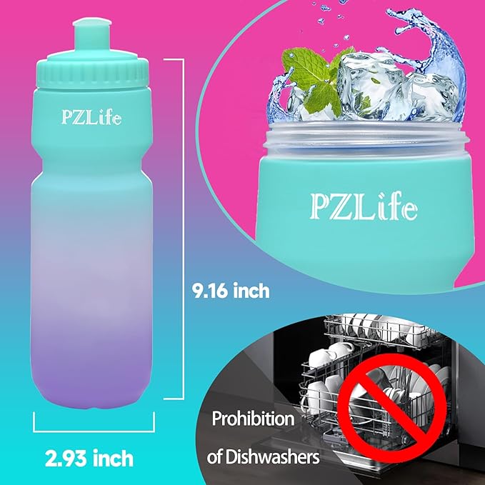 24oz Bike Squeeze Water Bottle, BPA Free Cycling Water Bottle,Leakproof, with Capacity Scale w/Pull Top Lid, Reusable Sport Water Bottle, for Bicycle, Gym,Running